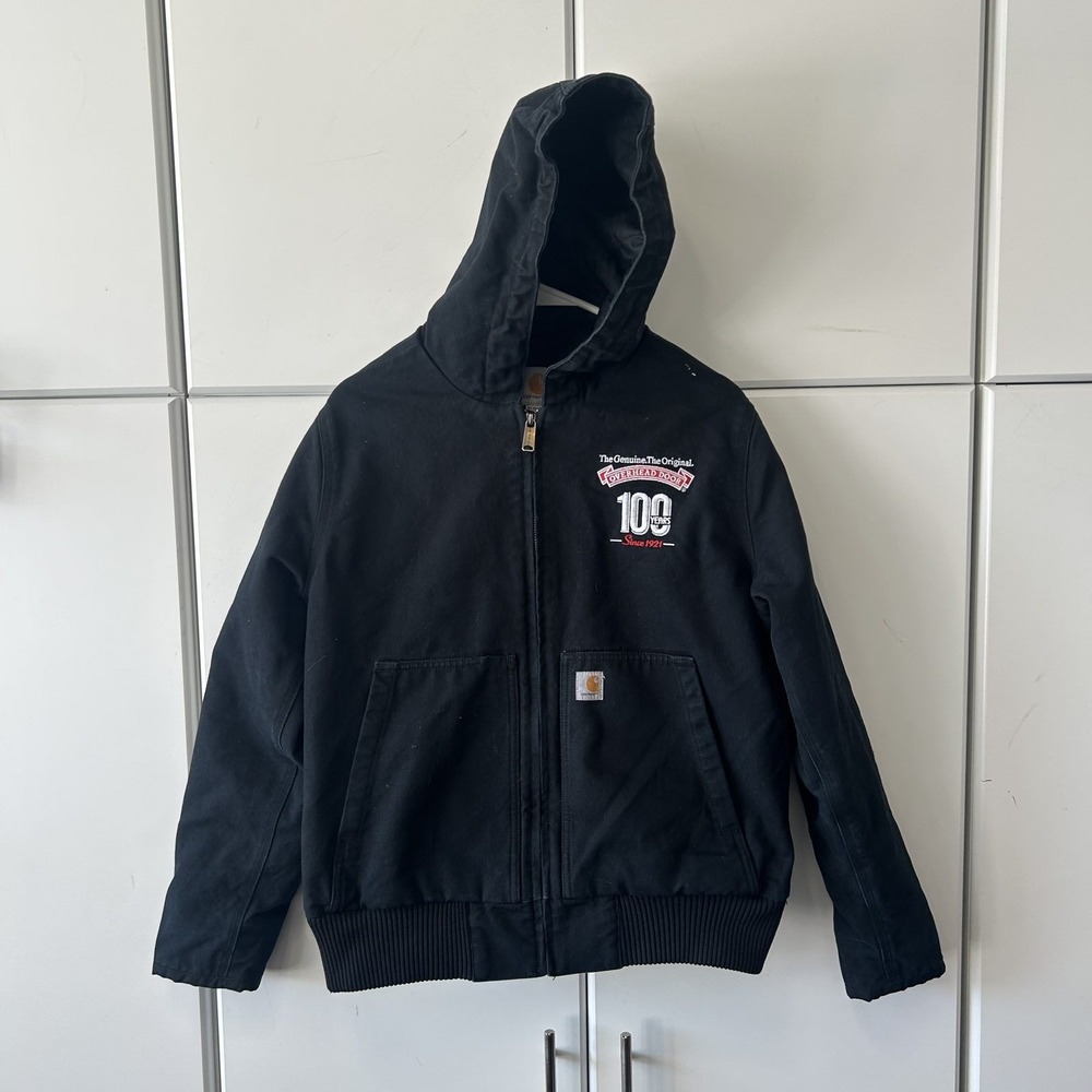 Carhartt Youth Active Jacket Black Duck Canvas Overhead Door 100 Year Size M 8 1